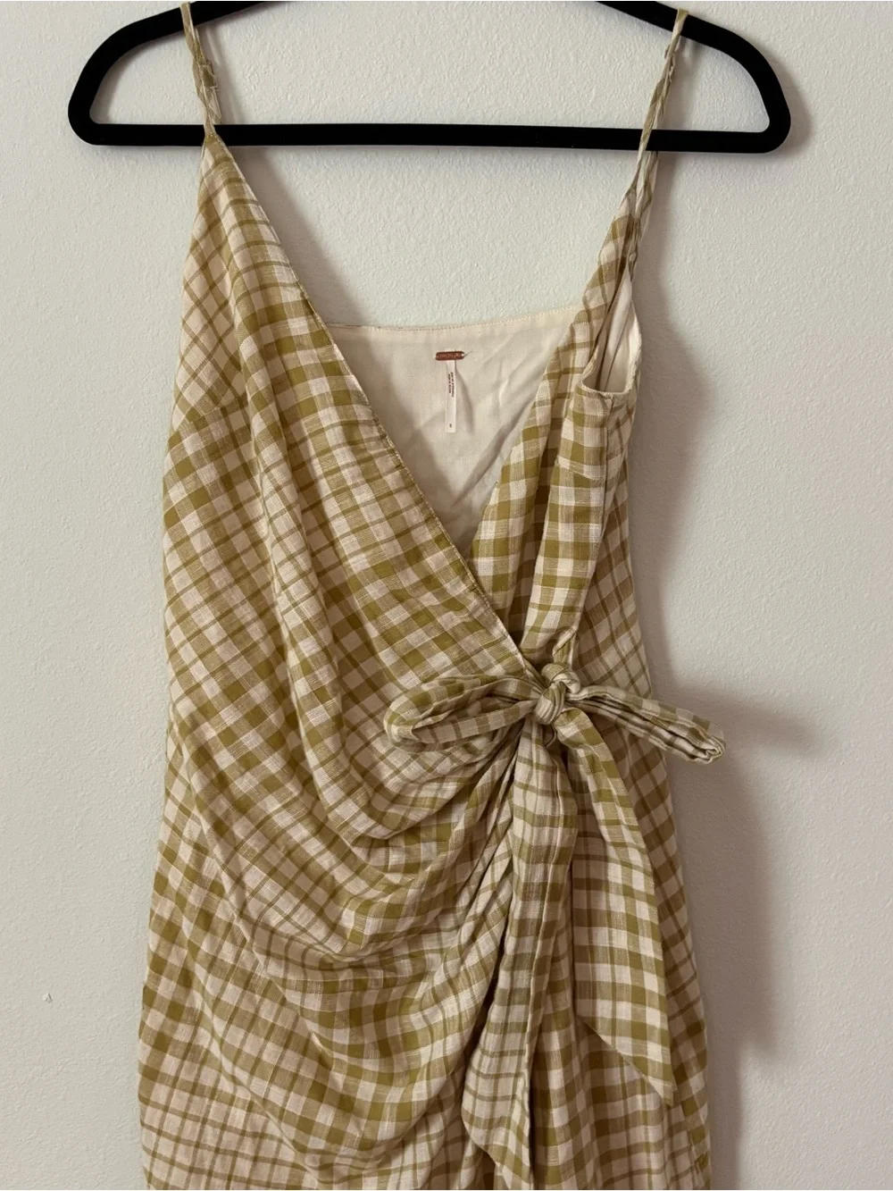 Free People Women's Nodia Cotton Mini Wrap Dress In Yellow Gingham Size 6